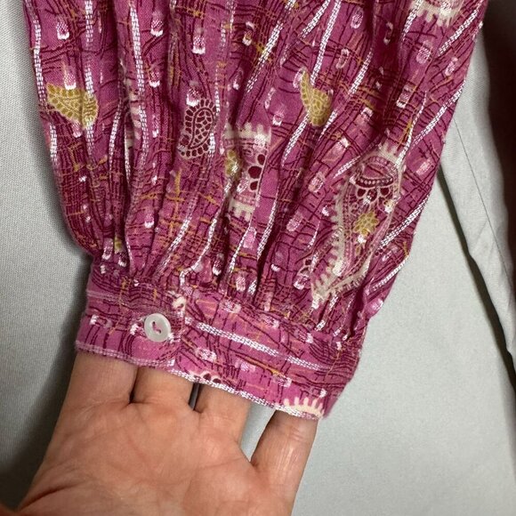 Zara Pink Paisley Cotton V Neck Ballon Sleeve A Line Kaftan Midi Dress Size M - Picture 9 of 13